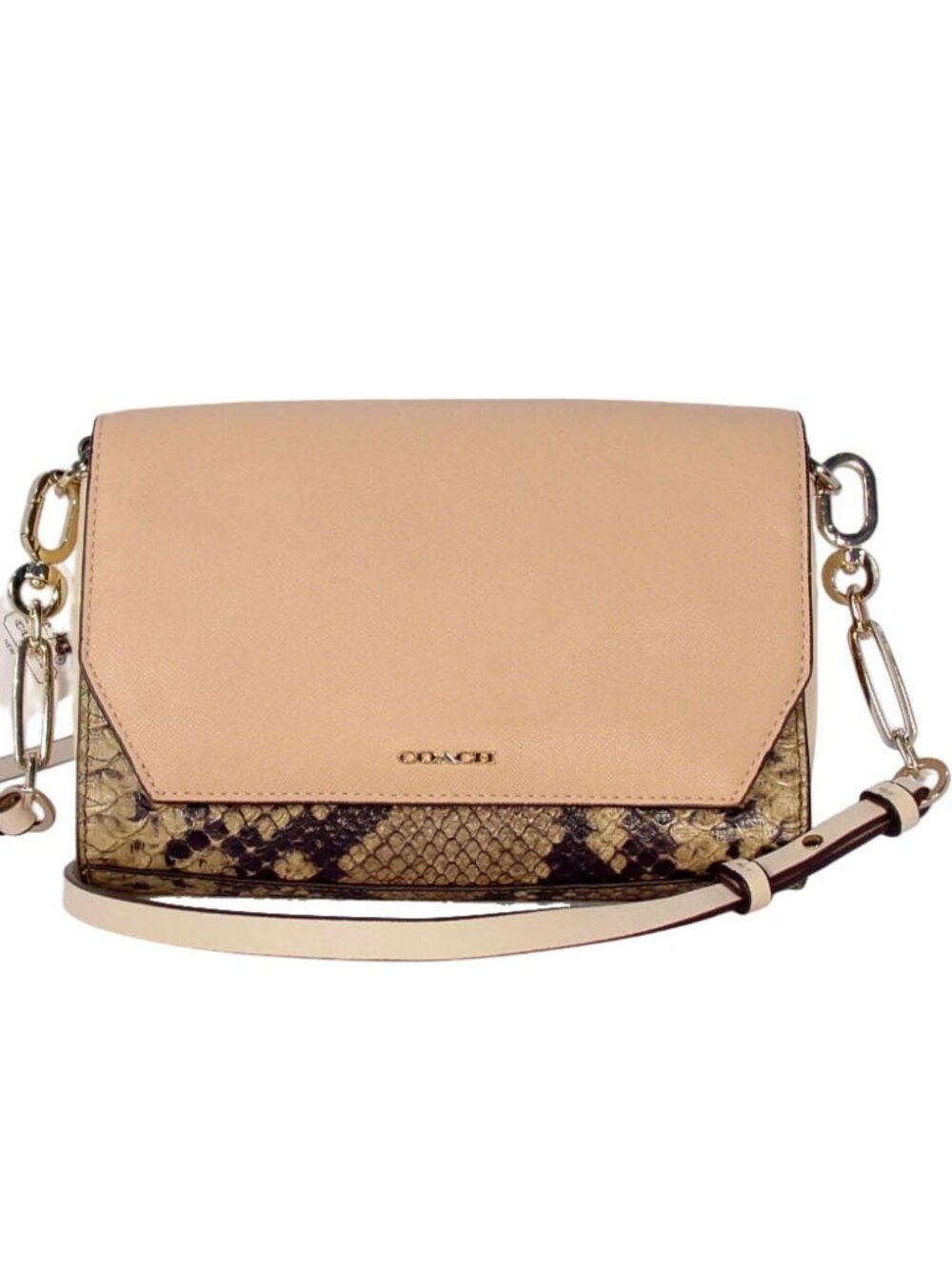 COACH 91544 Crosstown Saffiano Color BlockRose Petal/Snake Crossbody Bag - $238